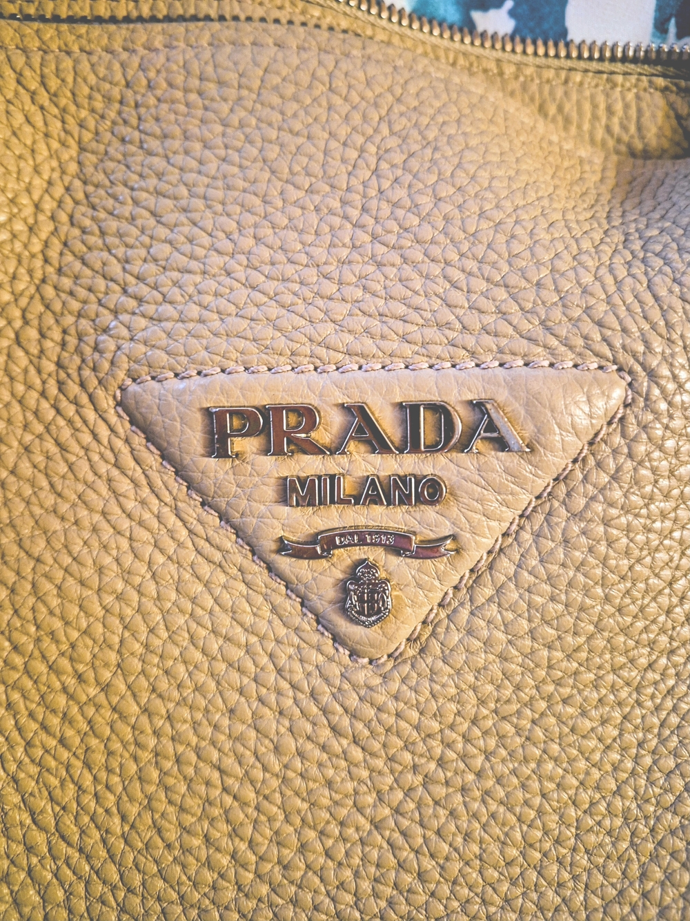 Prada Soft Pebbled Leather Shoulder Handbag - Camel